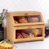 Double Layer Bread Box - Bamboo Wood Bread Bin with Clear Flip Lid, Large Capacity Storage for Pastries, Snacks & Loaves, Kitchen Display Cabinet
