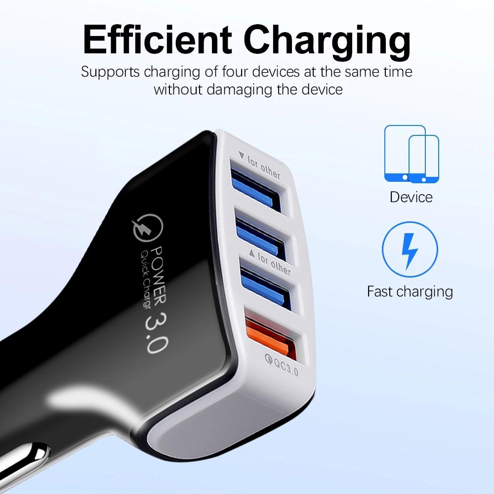 Автомобильная зарядка 4 порта USB Автомобильная зарядка Quick Charge 3.0 Автомобильный прикуриватель Адаптер для зарядки мобильного телефона для iPhone Samsung