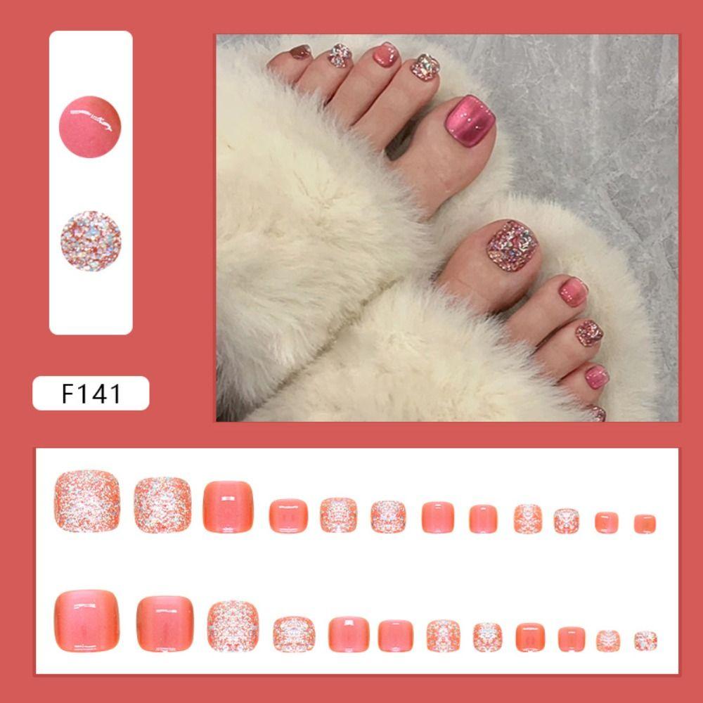 Short Square Toe Nails French Foot Nails Fashion Fake Toenails for Women Girl