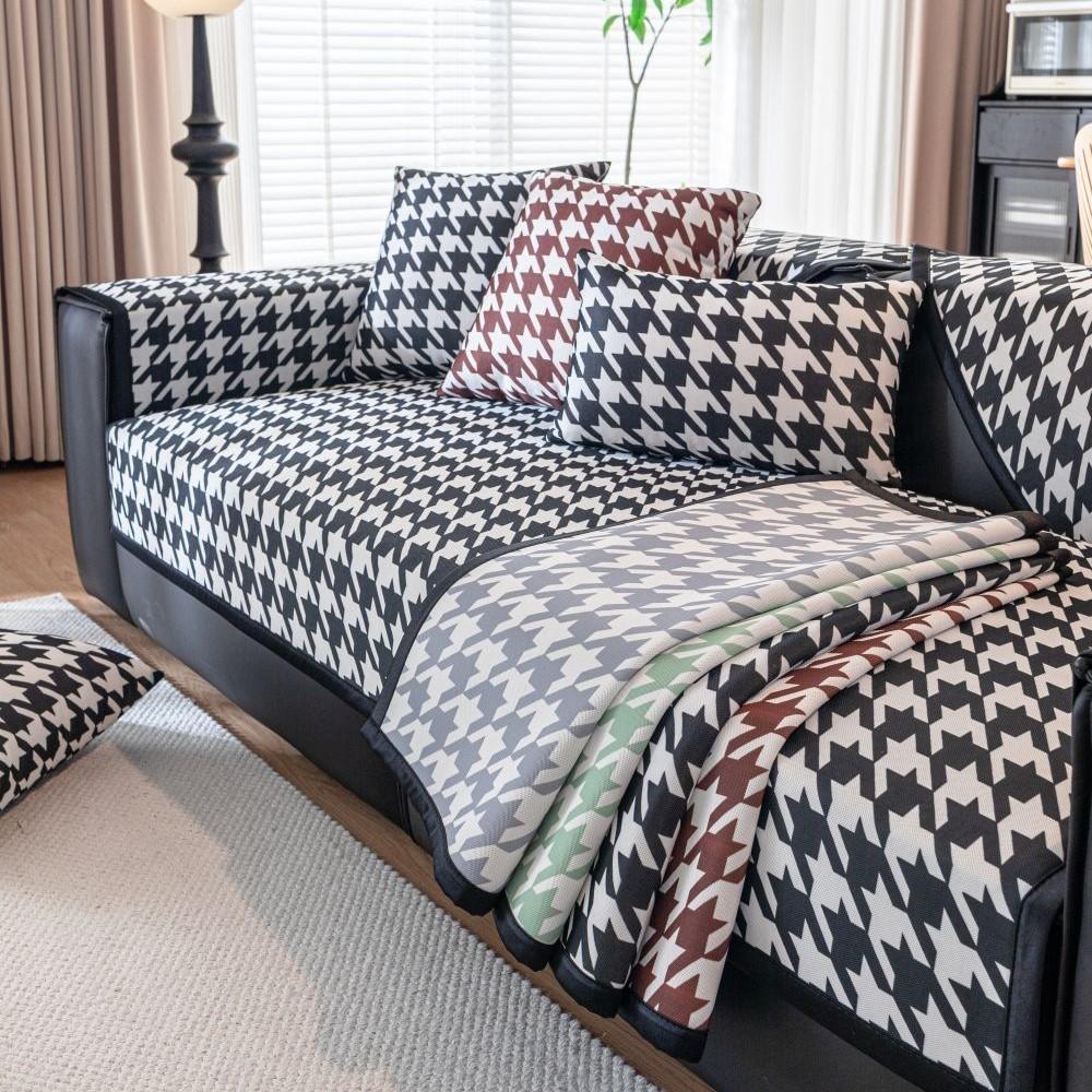 Чехол для дивана из ледяного шелка с узором «гусиные лапки», универсальный для всех сезонов, чехол для дивана, украшение для гостиной, нескользящий коврик для диванной подушки