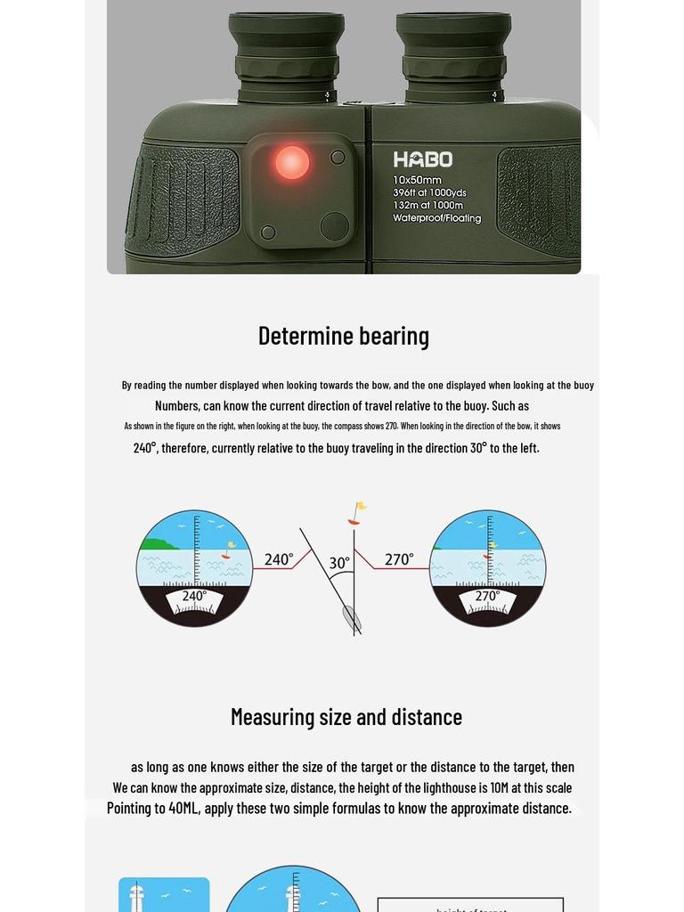 Водонепроницаемый, защищенный от запотевания бинокль 10x50 ED высокой четкости с инфракрасным дальномером и морским компасом