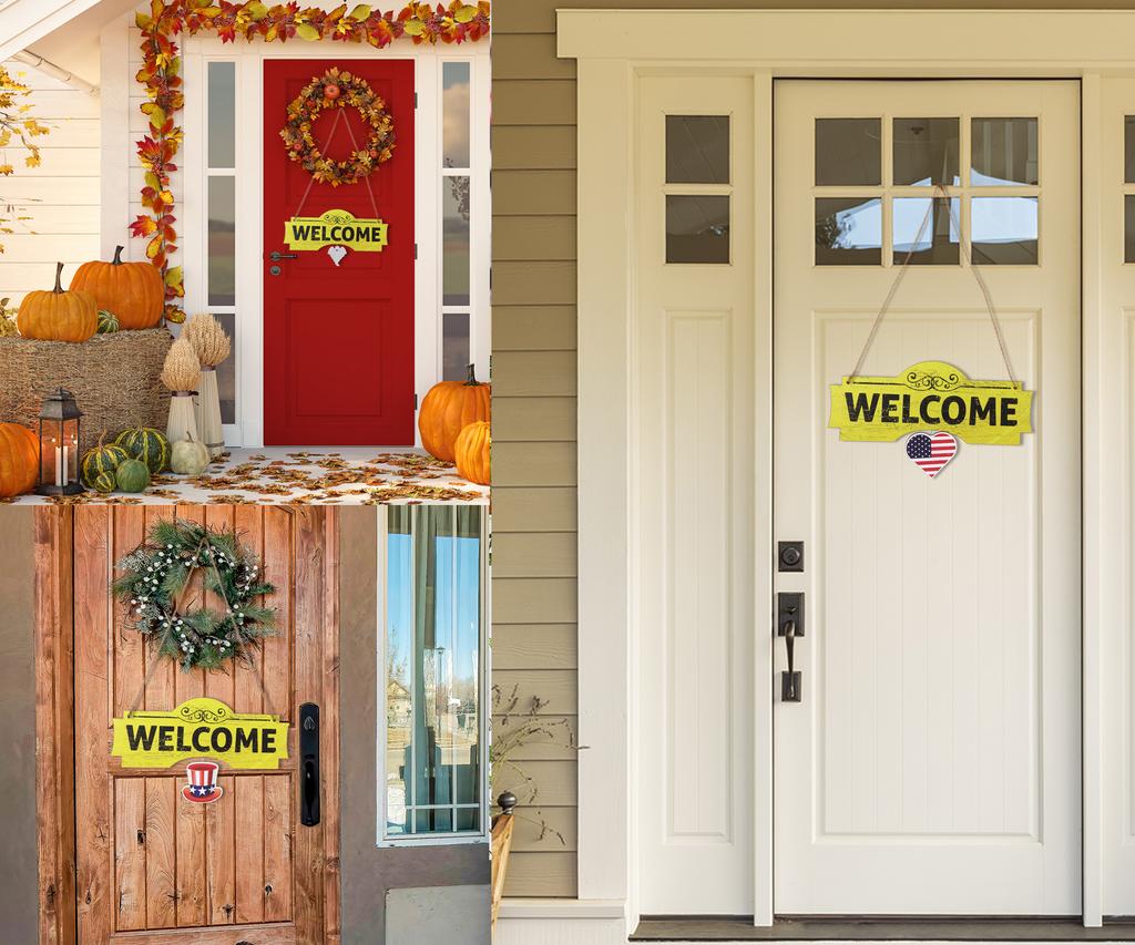 Inkdotpot Welcome Sign Front Door Decorations Hanging Rustic Wood Seasonal Holiday Ornaments Housewarming GiftWall Hanging 15" Inches