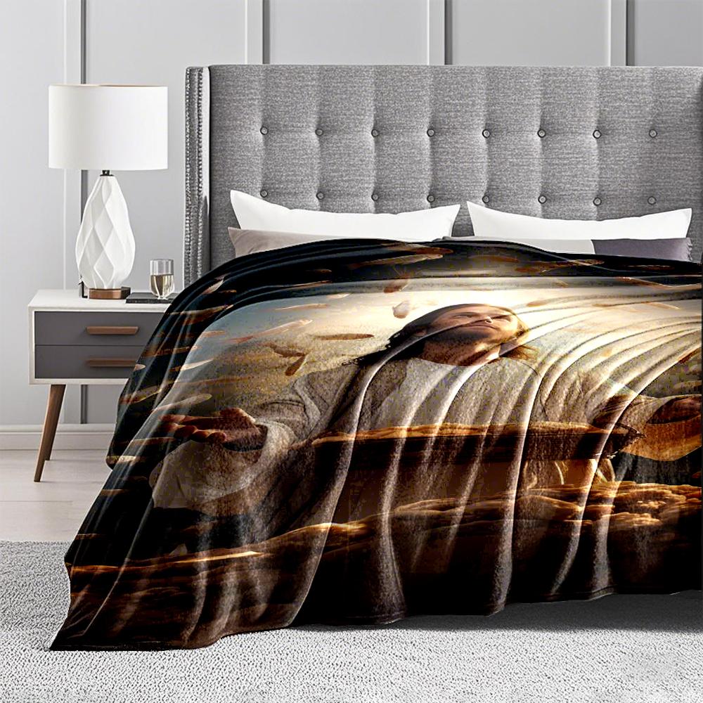 Miracle of Bread and Fish Scene Flannel blanket for bedroom, living room, sofa, and nap