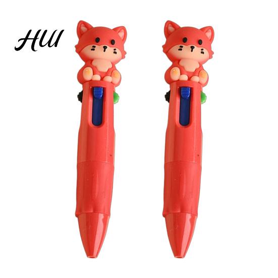 Miniature Colorful Pens Set 2Pcs Ballpoint Pen Mini 4-in-1 Multicolor with Cute 3D Doll Decoration Toppers Decorations Smooth Writing Stress-Free