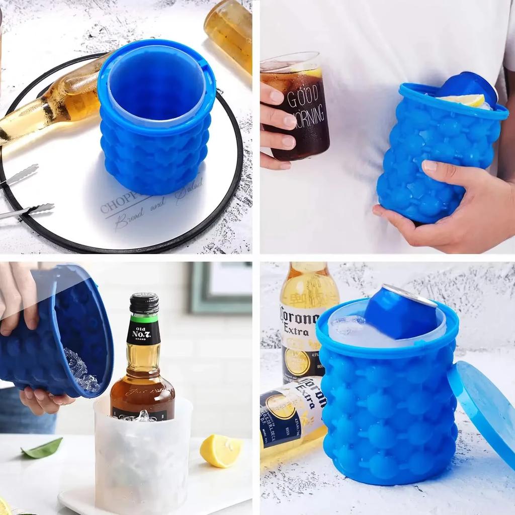 2-In-1 Silicone Ice Bucket Easy Freezing Ice Making Mold Ice Grid Household Outdoor Ice Bucket Kitchen Drink Supplies