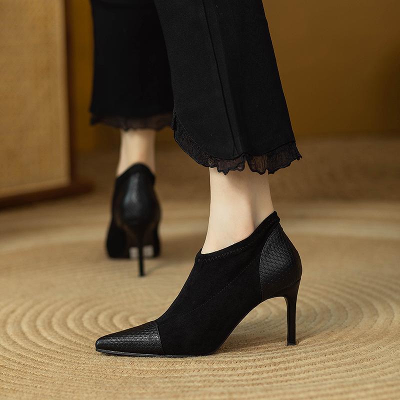 Splicing Thin Heel Short Boots for Women Spring Autumn Sexy Stiletto Heel Pointed Toe Bare Boots Female Ankle Boots Shoes 35-40