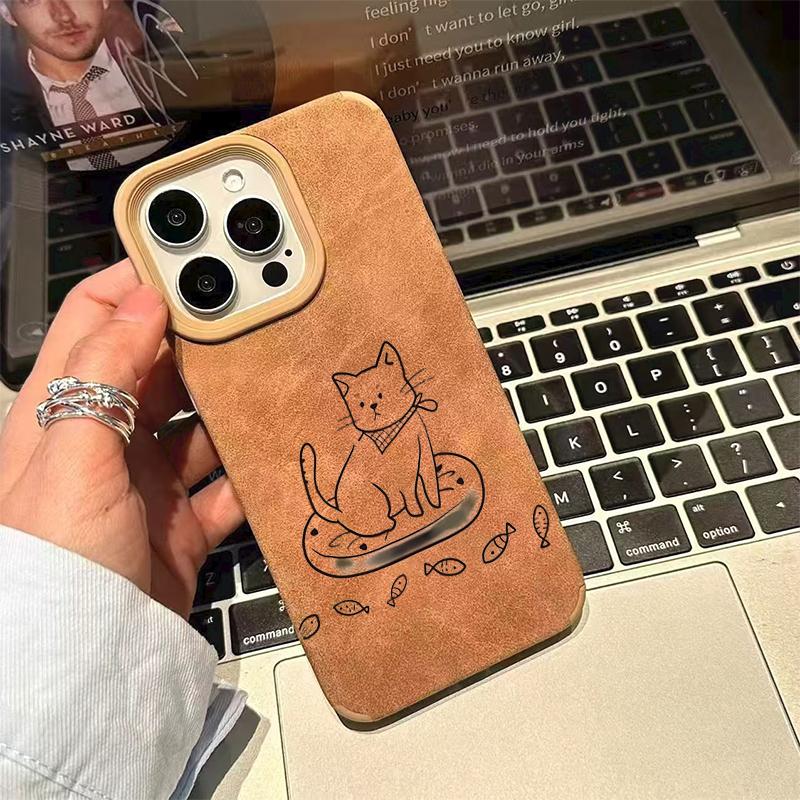 Милый Чехол Для Телефона С Рисунком Кота-Рыбака Для iPhone 17 Pro Max 16 15 14 13 12 11 Обложка Из Искусственной Кожи Для iPhone XS X XR Fundas