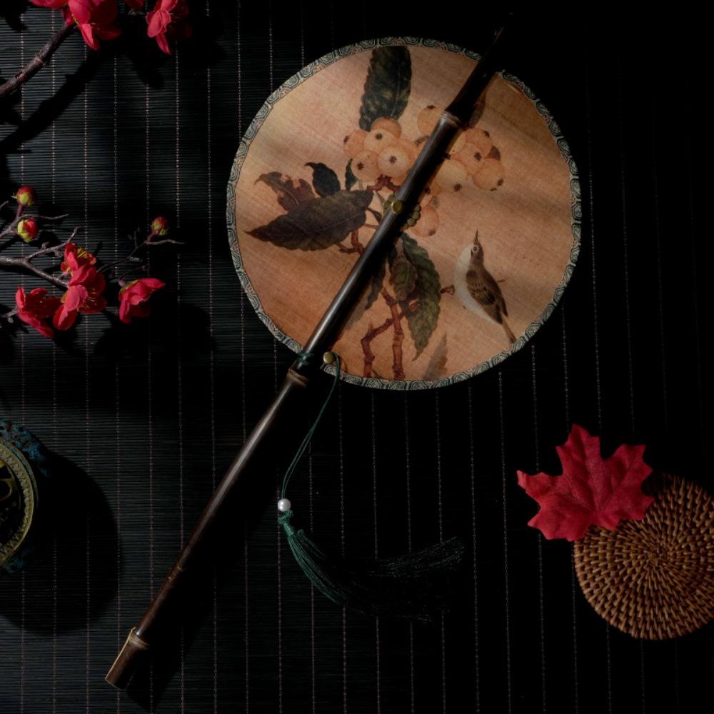 Древний фиолетовый бамбуковый поясной веер Hanfu Group китайский стиль длинная ручка кисточка складной веер классический портативный подвесной