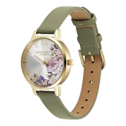 Авторизованный дилер [OLIVIA BURTON] Женские часы Olivia Burton 24000228 Иллюстрированные Цветочные Midi Цвет слоновой кости Золотой Шалфейно-зеленый Кожа
