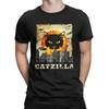 Футболки Catzilla Monsters Котёнок Мужские Женские С Круглым Вырезом Чистый Хлопок Аниме Черный Кот Повседневные С Коротким Рукавом Парные Топы