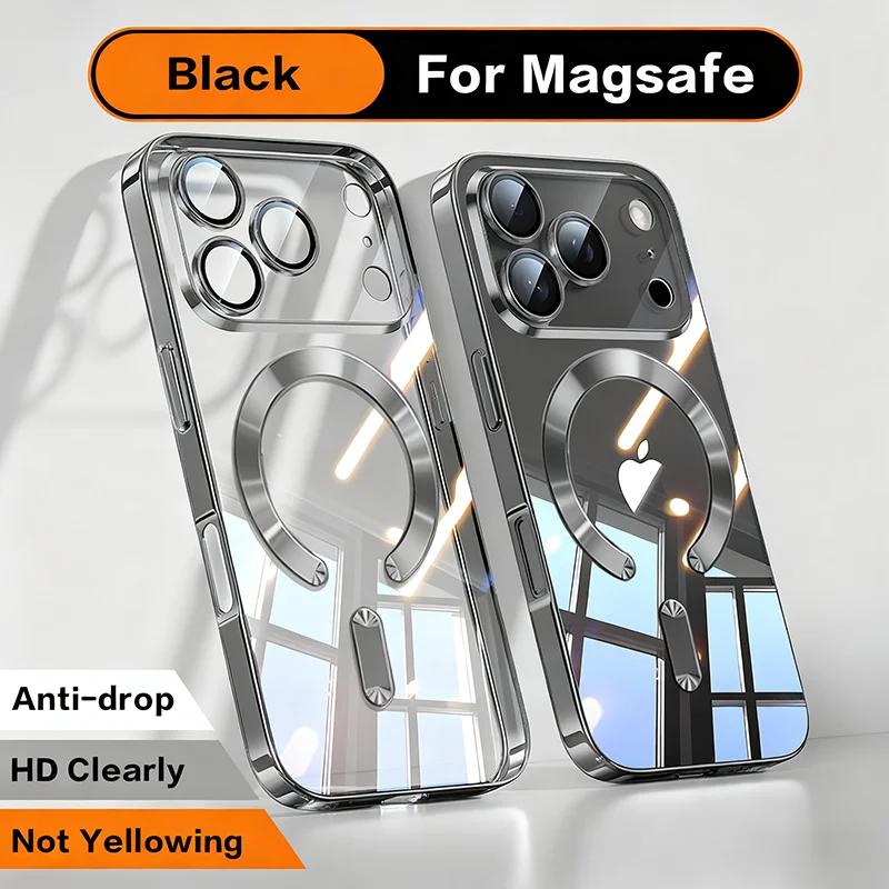 Модный прозрачный чехол с оранжевой магнитной рамкой для For Iphone Air 17 16 15 14 13 12 11 Pro Max Plus Беспроводная зарядка Покрытие Мягкий деловой чехол