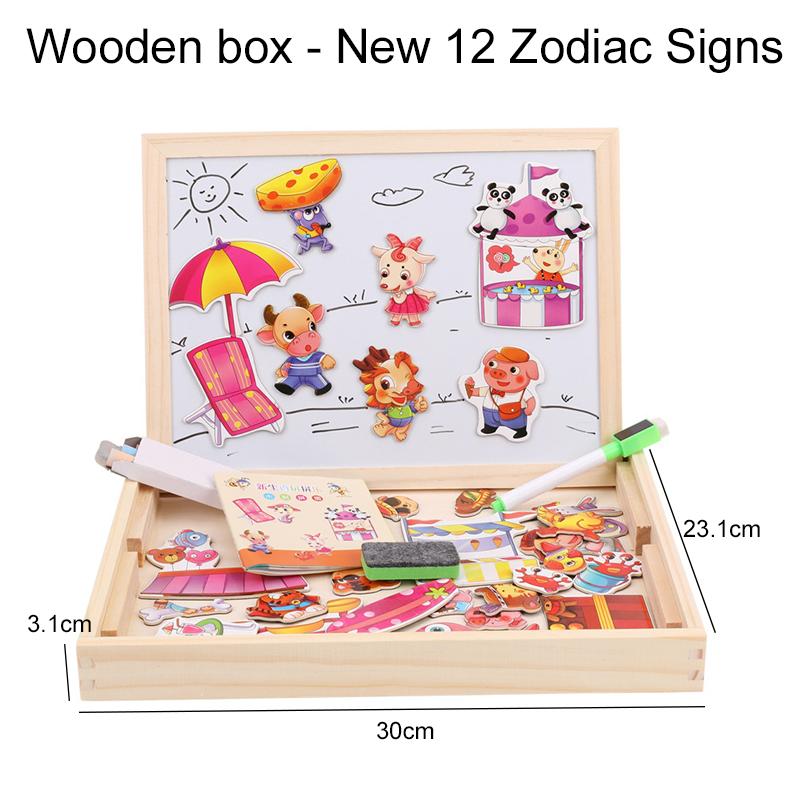 Children Wooden Multifunction Animal Puzzle Magnetic Writing Drawing Board Blackboard Learning Education Toys for Kids TMZ