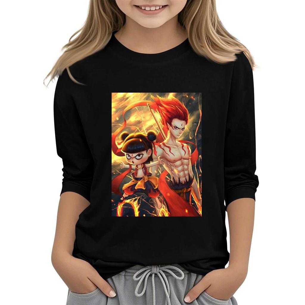 Топы с принтом для девочек 5-16 лет с круглым вырезом и рукавами 3/4 Футболки Модные топы Наряды Футболки