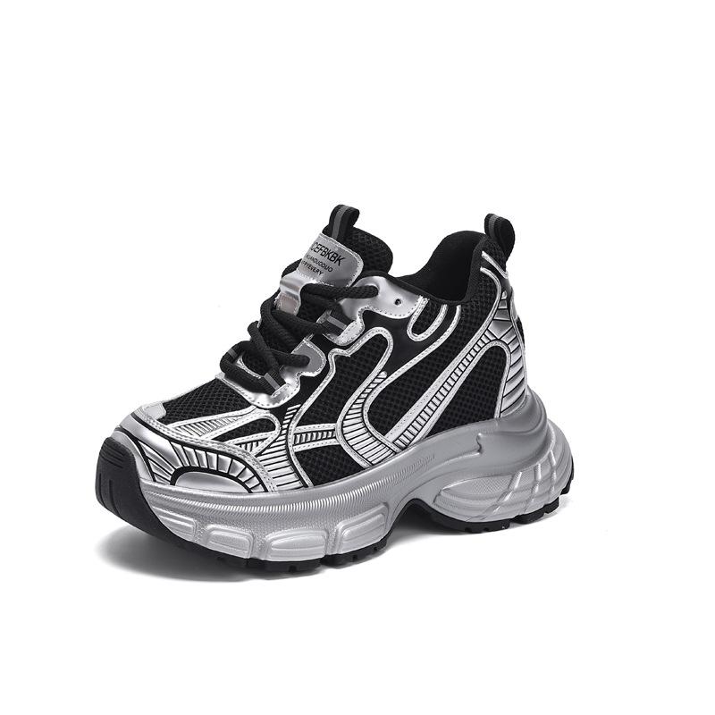 Thick-soled Dad Heightening Shoes Women's 2025 Autumn New Mesh Casual Breathable Sports Shoes Versatile Sports Casual Shoes