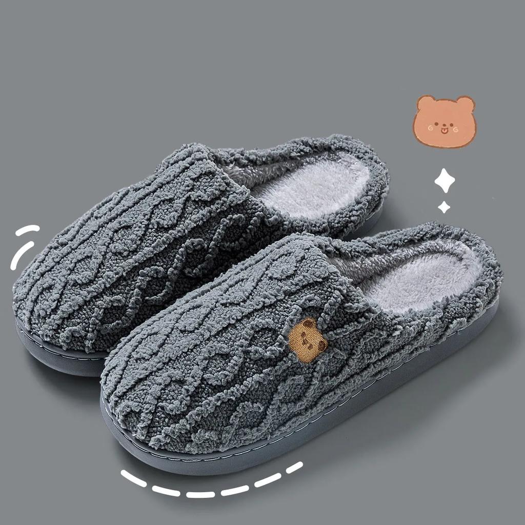 Home Warm Cotton Slippers for Women Autumn and Winter New Indoor Home Soft Sole Non-slip Household Couple Plush Slippers for Men