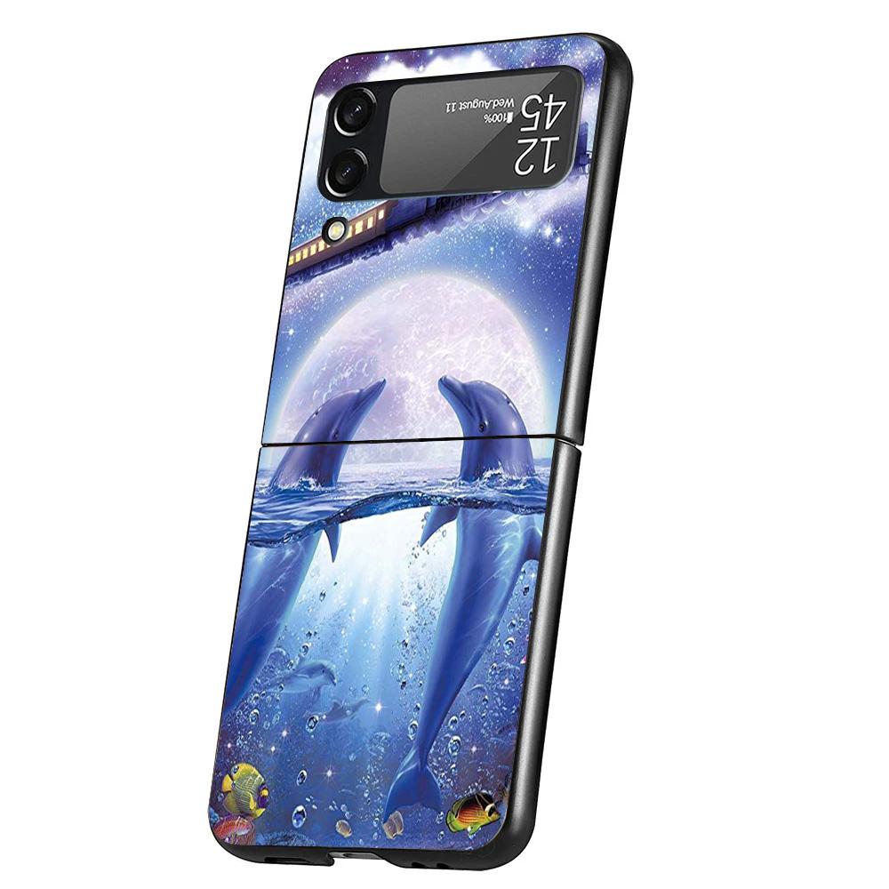 Ocean Animal Cute Dolphin Case Phone Cover for Samsung Galaxy Z Flip 6 5 4 3 5G ZFlip6 ZFlip5 ZFlip4 ZFlip3 Black Hard Trend Fun