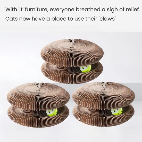 Когтеточка-гармошка для кошек, сменная интерактивная когтеточка с мячиком с колокольчиком