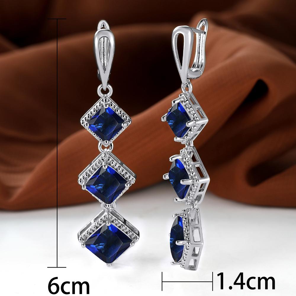 Длинные висячие серьги-крючки с синим камнем принцессы, цвет серебра, желтого золота, квадратной огранки, кольцо для невесты, обручальные украшения