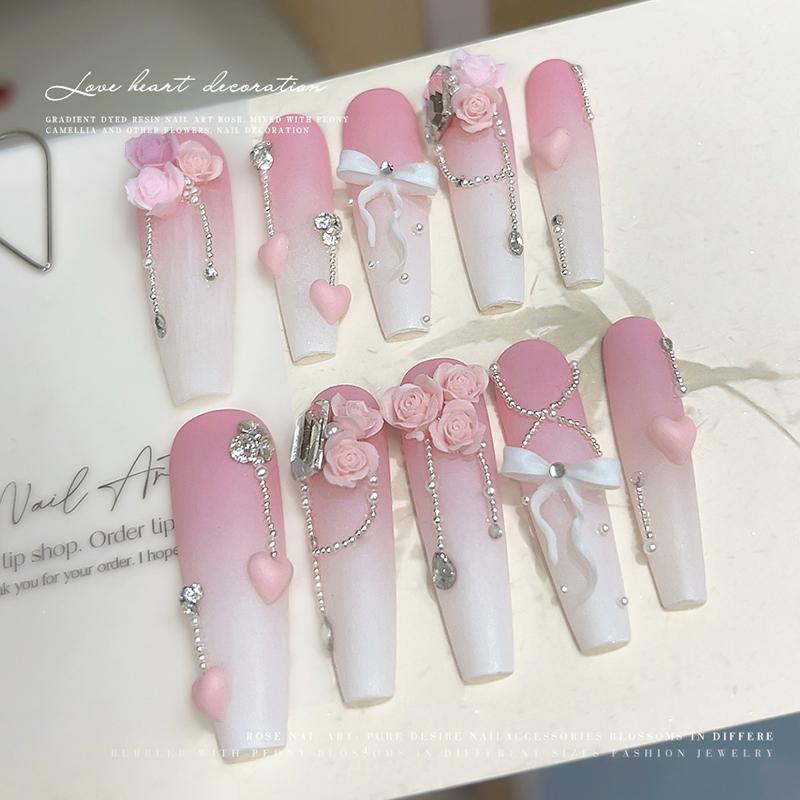 50Pcs Heart Rose Nail Art Decorations Resin Soft Carving Flower Nail Drills Mixed Size Vintage Nail Accessories