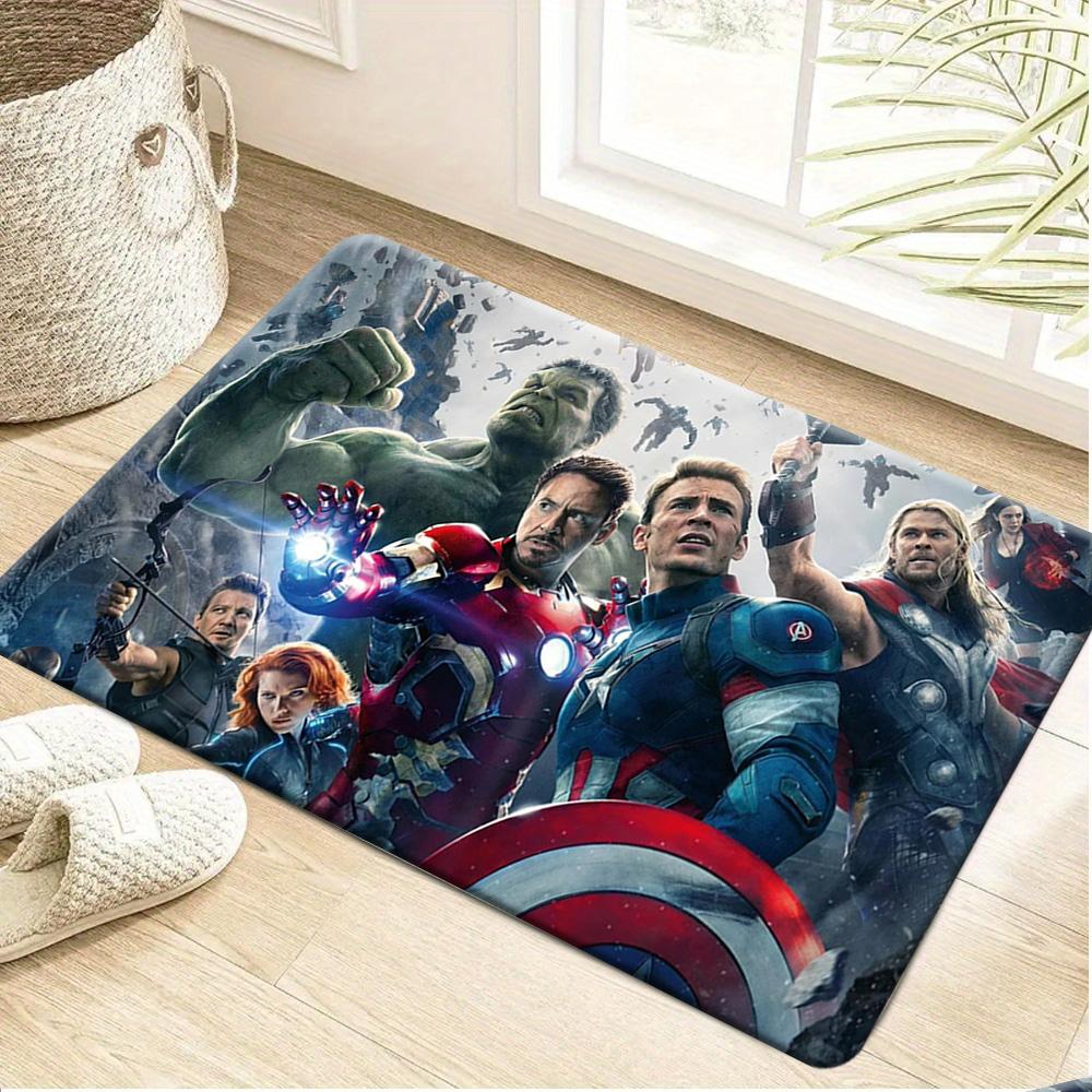 Authorized 1pc Cartoon Printed Rug, Deadpool Red Black Battle Suit Holding Dual Knives Mechanical Drawing Background Pattern E