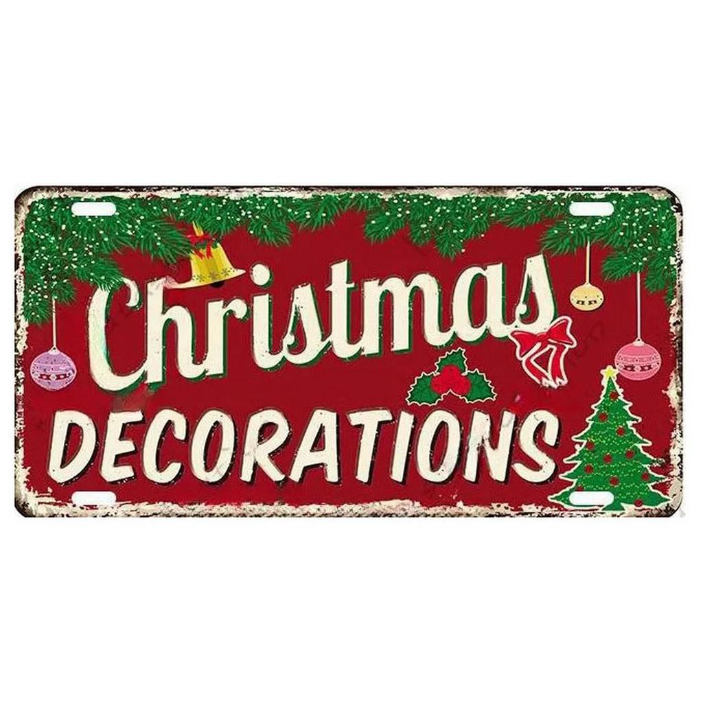 Christmas License Plate Metal Tin Signs for Wall Art Decoration Vintage Tags Metal Automotive Signs For Cafe Bar Club Garage Pub