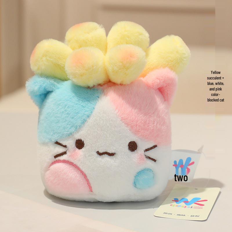Cute Calico Cat Plush Toy Potted Plant Ornament