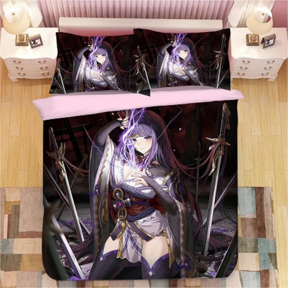 Anime Character Microfibre Bedding Sets for Kids Teens Adults Purple Duvet Cover with Zip Room Decor