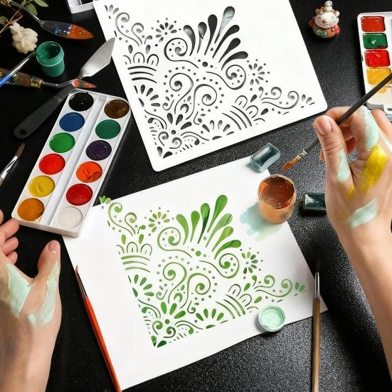 Набор трафаретов для рисования 11,8 дюйма Большие многоразовые ПВХ шаблоны с геометрическими и цветочными узорами Декоративный настенный трафарет для DIY искусства и домашнего декора