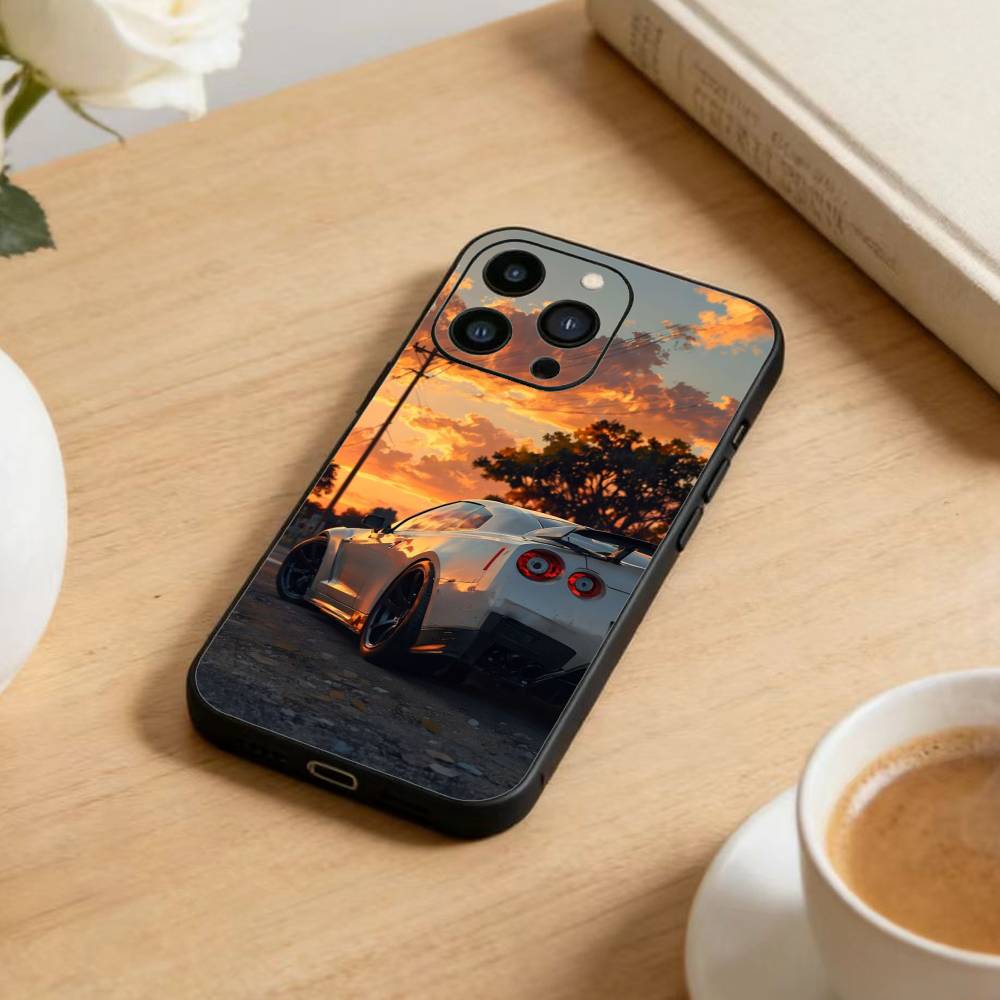 Крутой чехол для телефона с автомобильным дизайном для iPhone17,16,15,14,13,12 Plus,Max Мягкий силиконовый черный чехол