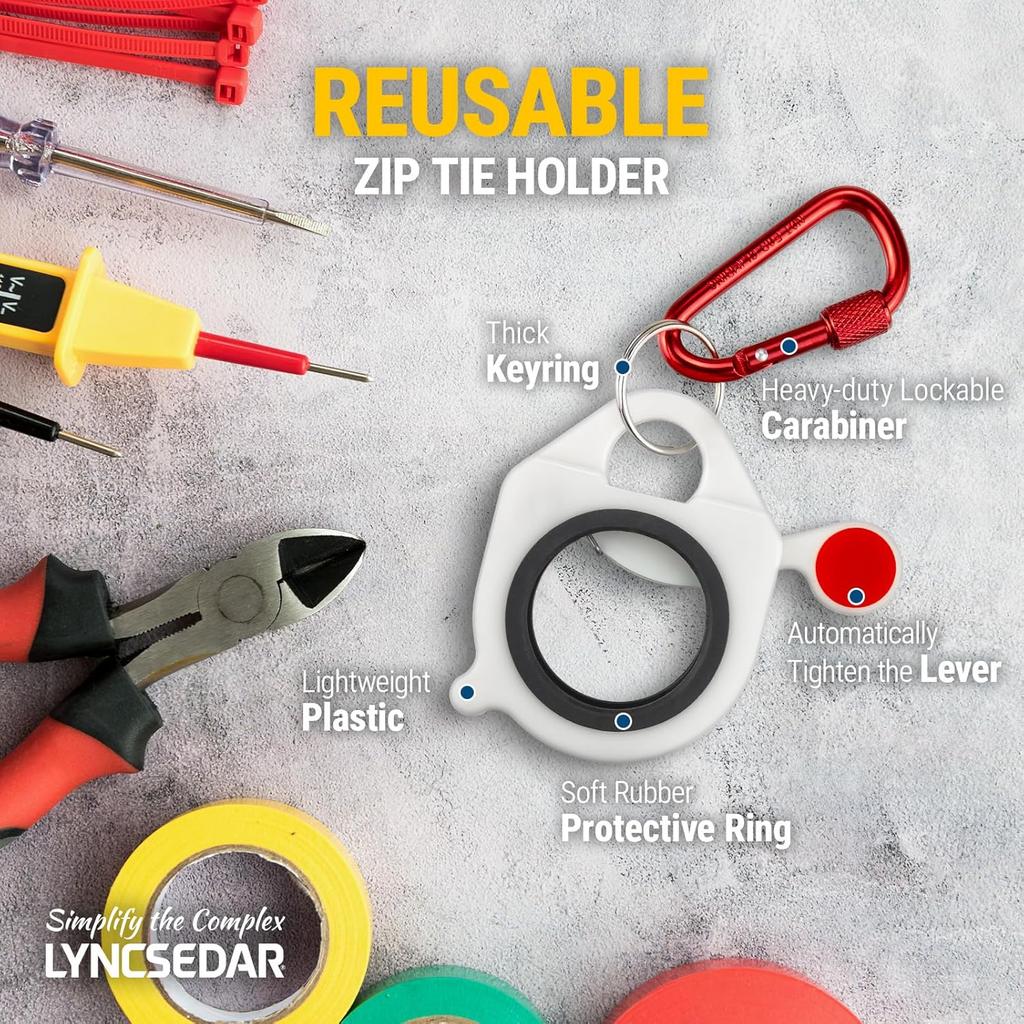 2-Pack Zip Tie Holder, White Cable Tie Holder, Heavy-duty Lockable Carabiner, Reble Zip Ties Holders for Tool Belt, Ziptie Holders Organizer Help