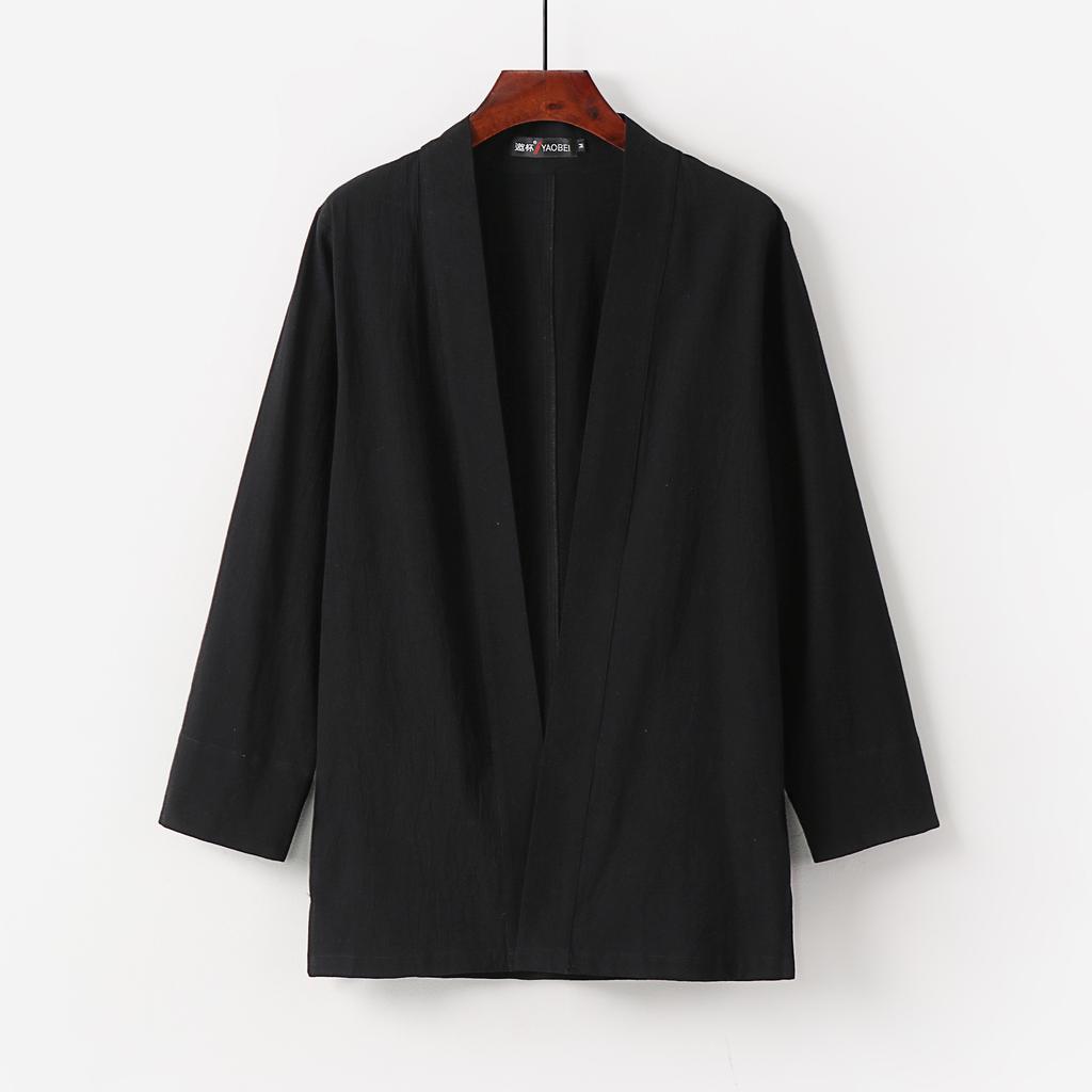Men's Japanese Kimono Cardigan Loose Cotton Linen Open Front Casual Summer Shirt Jackets