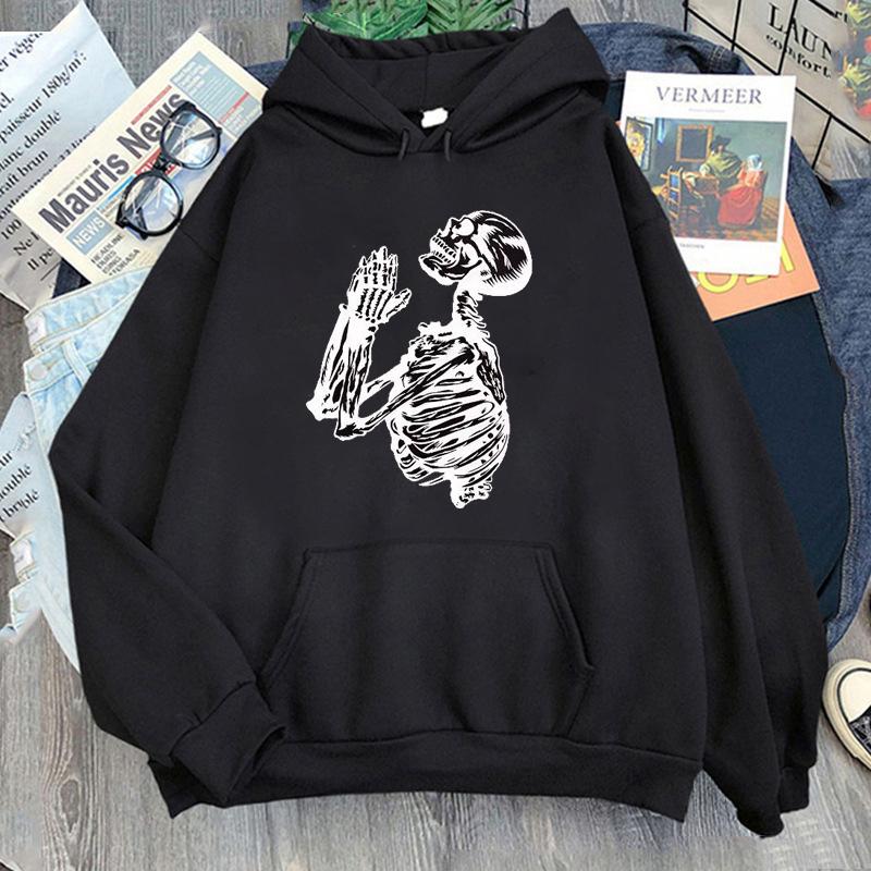 Осень-зима Новые пуловеры Harajuku Gothic Funny Skull Graphic Hoodies для мужчин Модные ретро повседневные простые толстовки унисекс