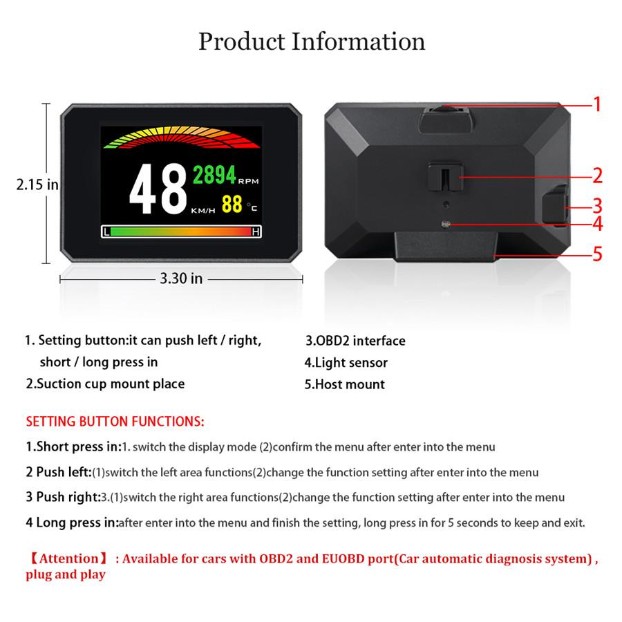 OBD2 HUD Спидометр Датчик температуры масла и воды