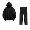 Li-Ning Solid Color Loose Fit Hooded Sweatshirt And Elastic Waist Straight Leg Warm Jogger Set Unisex Activewear Black YWDT409-1+AYKT413-1