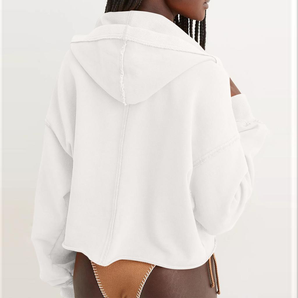 Женская однотонная толстовка с капюшоном свободного кроя, топ с V-образным вырезом, пуловер, рубашка с длинным рукавом