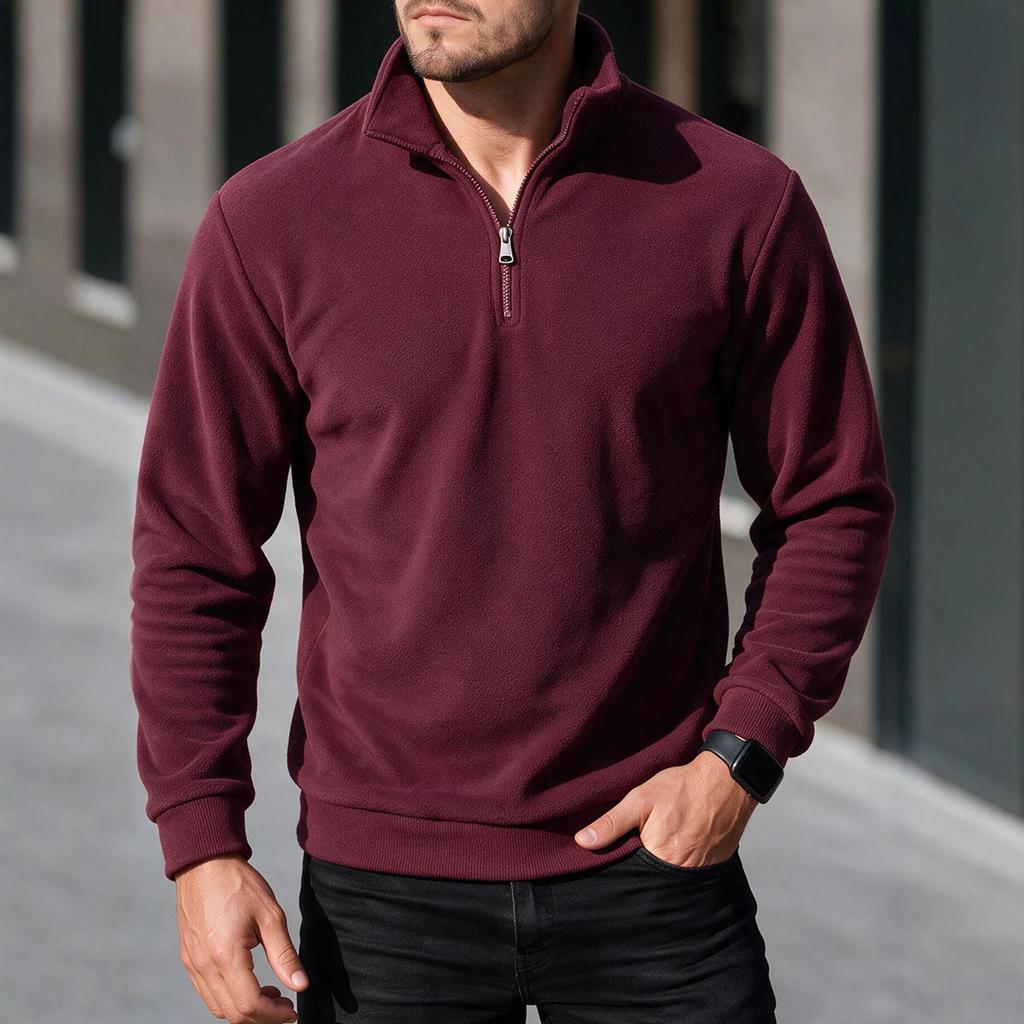 Men S Solid Half Zip Casual Stand Collar Long Sleeve Sweatshirt
