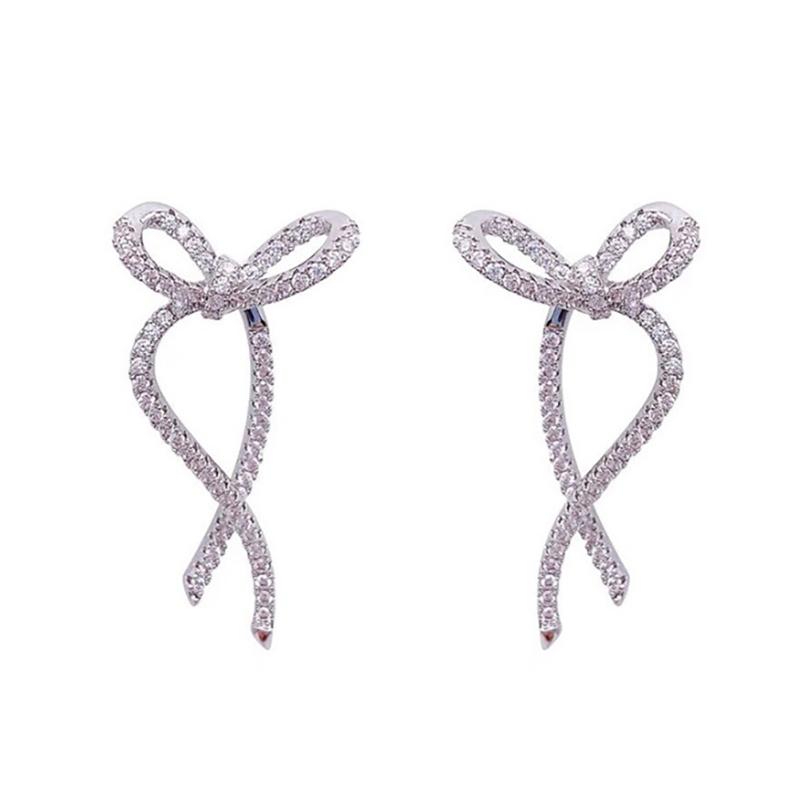 1 пара легких роскошных сережек-гвоздиков с бантом из страз для женщин, модные изысканные длинные серьги с кристаллами, украшения для вечеринки и свадьбы