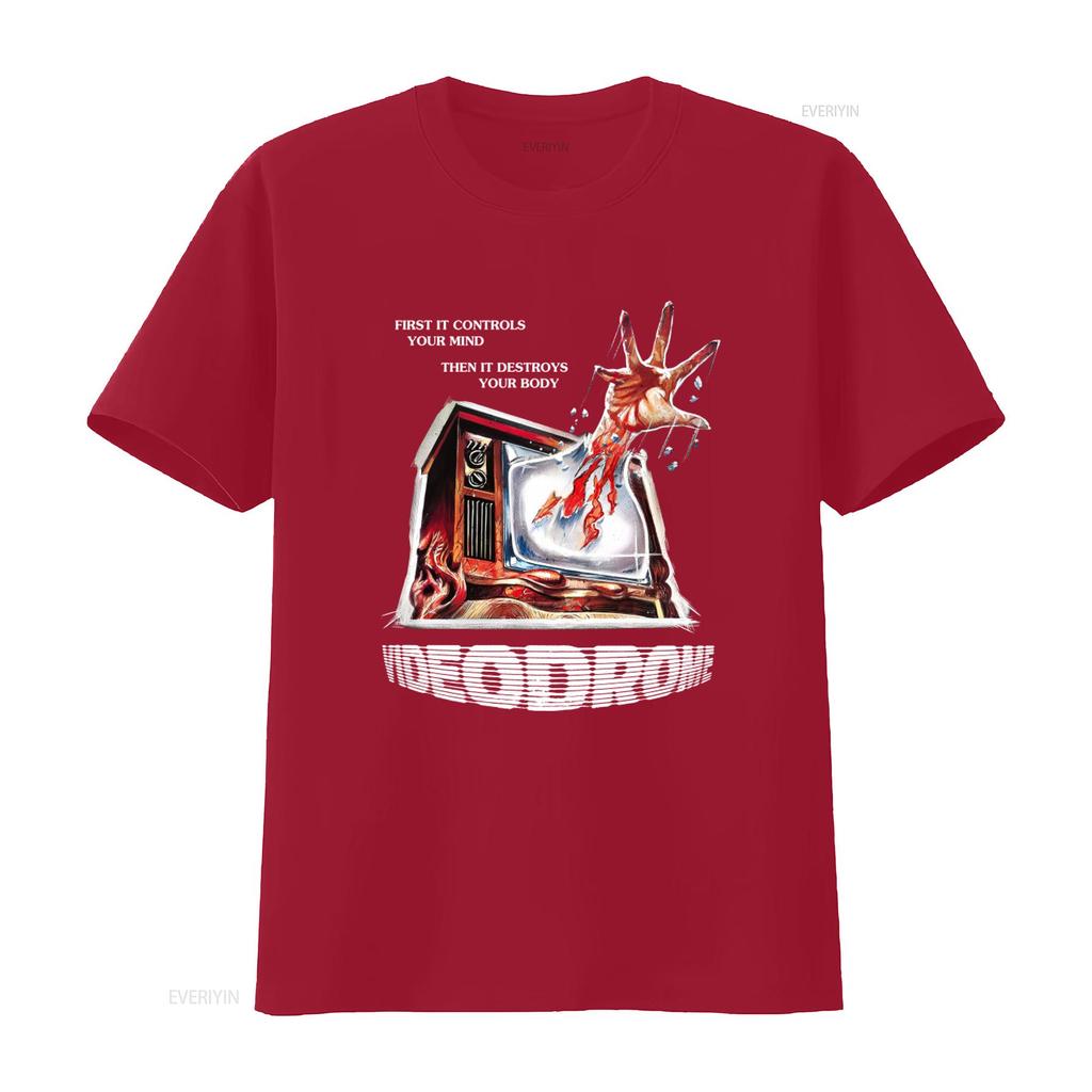 Videodrome Horror Movie T Shirt Vintage Style with Creepy TV and Hand Design Perfect for Fans vintage Washed fashion homme