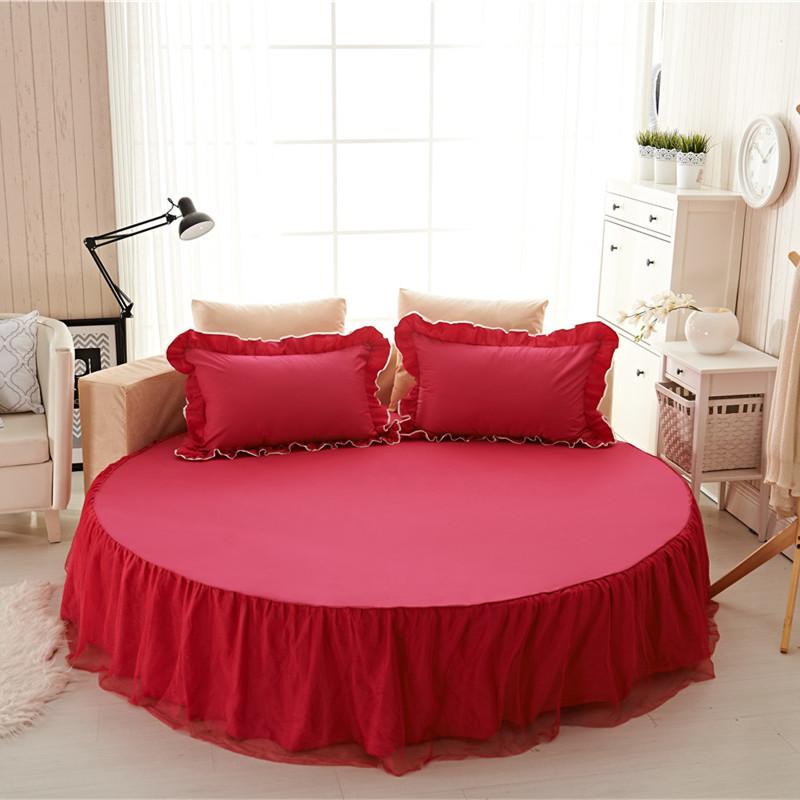 Круглая простыня на резинке Хлопок Стеганое покрывало Нескользящий чехол на матрас Отель Дом Романтическое постельное белье Юбка для кровати с наволочкой