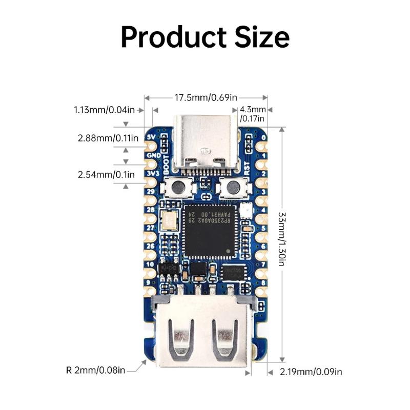 Мини-плата разработки 15 GPIO Rp2350-Usb-A с бортовым портом расширения USB Type-A на базе чипа Rp2350A