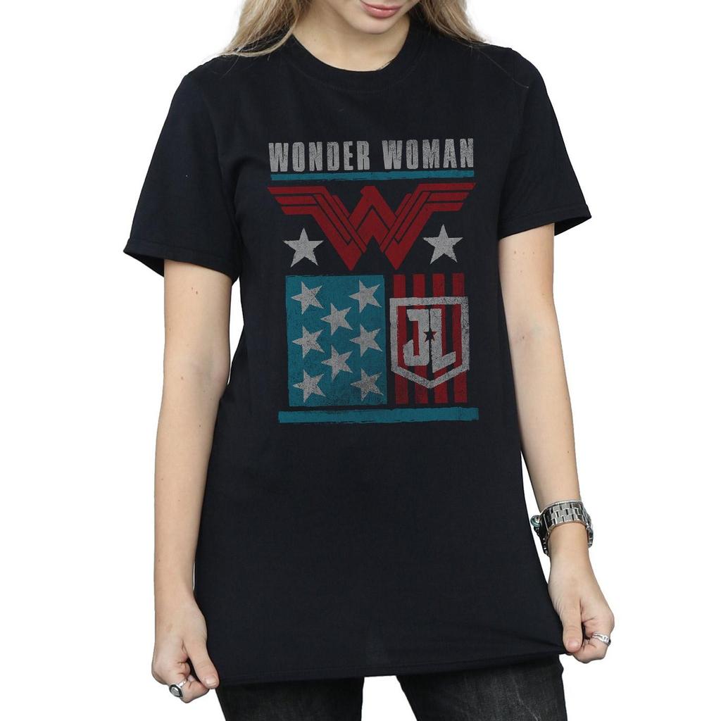DC Comics Womens/Ladies Justice League Movie Wonder Woman Flag Cotton Boyfriend T-Shirt