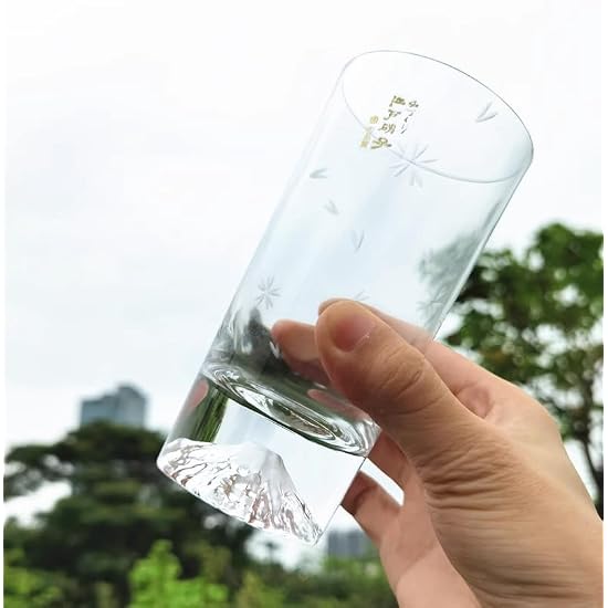 [Authentic] Tajima Glass Made in Japan Handmade Mt. Fuji Tumbler Glass, Sakura Kiriko, Wrapped in Sa