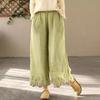 New Chinese-style Ramie Casual Pants for Women In Summer New Loose High-waist Embroidered Versatile Double-layer Wide-leg Pants