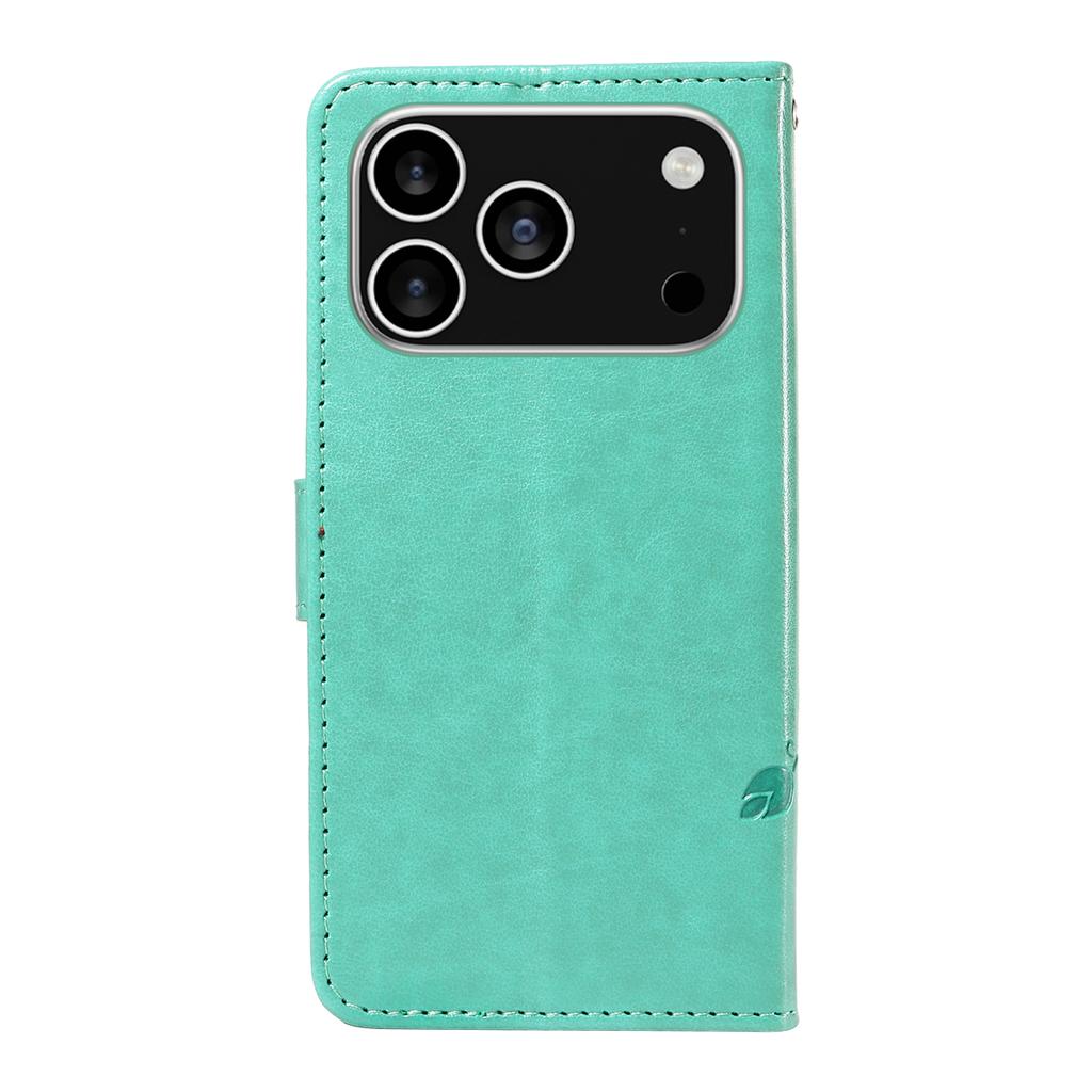 For iPhone 17 Pro PU Leather Cases Flower Pattern Wallet Stand Phone Cover with Strap