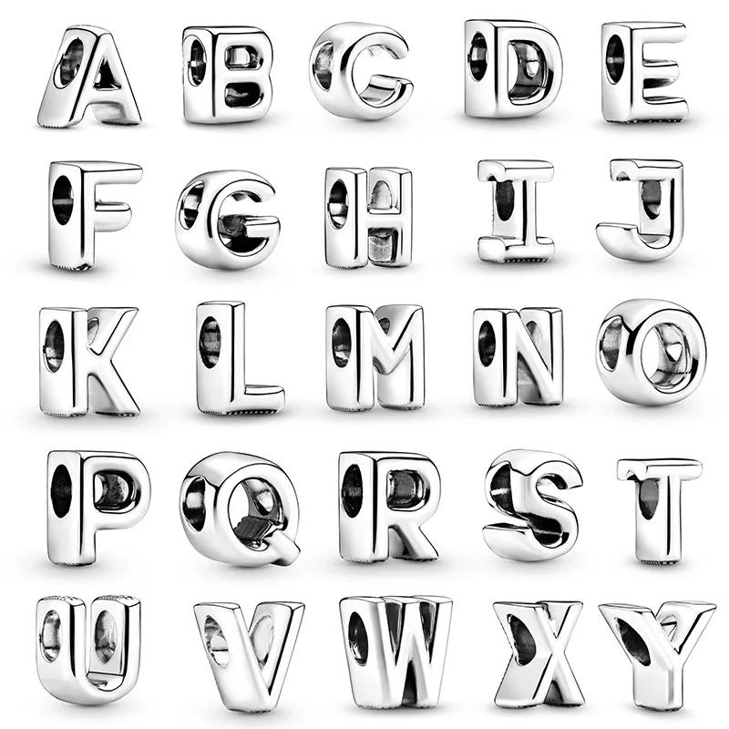 Silver 925 Alphabet Charms A-Z 26 Letters Fine Beads for DIY Jewelry Making Women Gifts Bracelet