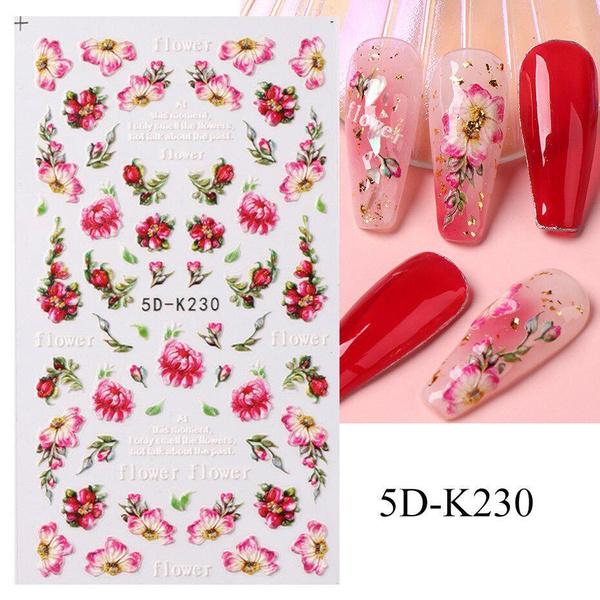 5D акварельные цветочные наклейки для ногтей с голографическими акцентами в виде листьев в фиолетовом и белом цветах