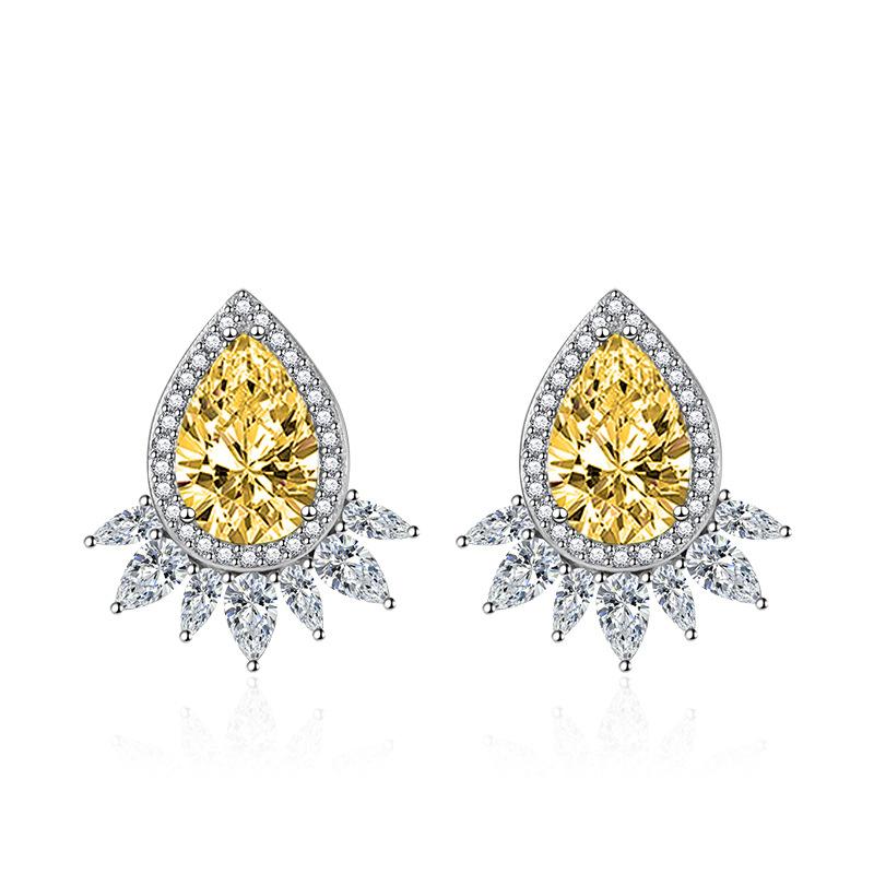 BELLA BOX Fashion Water Drop Zircon Sapphire Stud Earrings Lady Party Accessories
