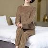Autumn Winter Women Flannel Pajamas Thickened Warm Loungewear Crew Neck Loose Plus Size Loungewear Set