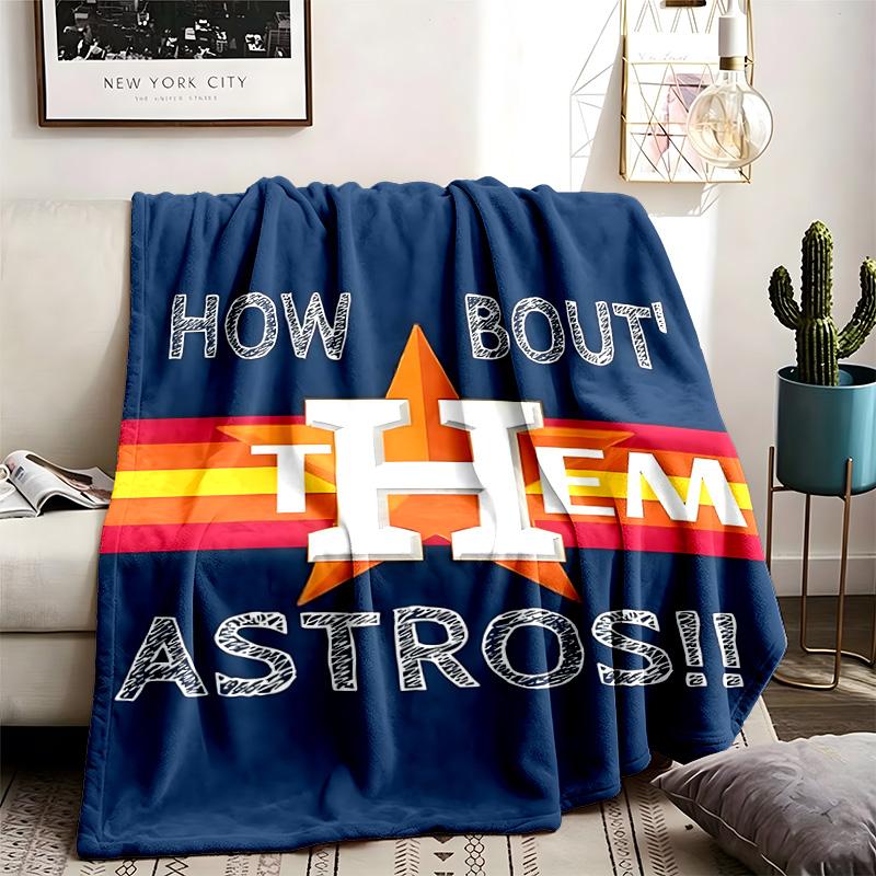 Houston Astros Theme Personalized Outdoor Flannel Blankets Soft And Suitable For All Seasons Perfect For Sofas Beds And Camping