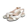 2024 2024 New Genuine Leather Shoes Women Low Heel Square Toe Casual Shoes Summer Comfortable Ladies Sandals Black Beige Size 35-42